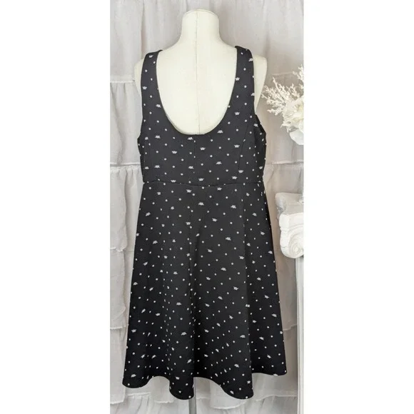 Torrid Black White Polka Dot Cat Face Pullover Stretch Flare Dress Plus Size 2X - Picture 5 of 10